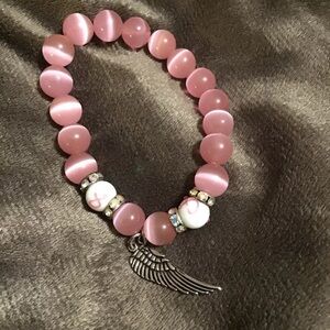 Pink Breast Cancer natural Rose Quartz Stretch With Wing